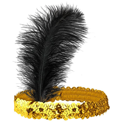 Pailetten-Stirnband mit Feder | gold