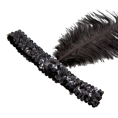 Pailletten Kopfband mit Feder schwarz