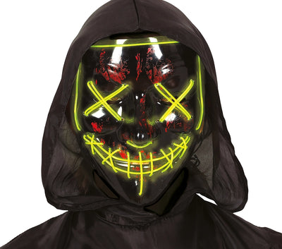 Horror LED-Maske mit genähten Augen Grün
