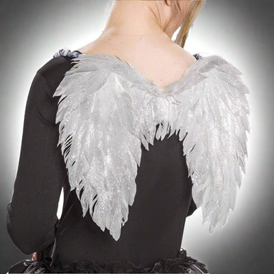Engelsflügel silbergrau klein mit Glimmer 40cm Festartikel Müller bei Deinparadies.ch
