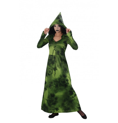 Grüne Hexe Freya Damenkostüm mit Kaputze