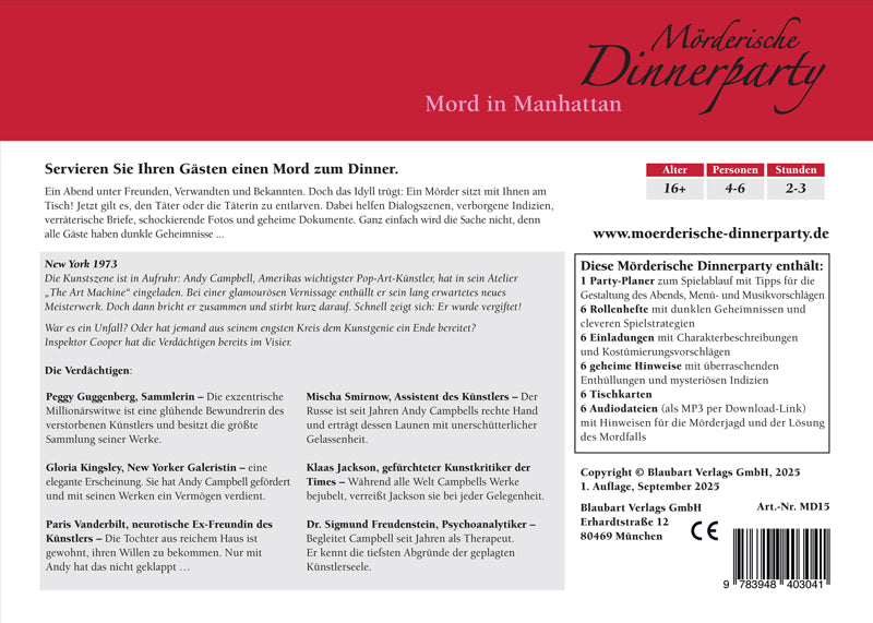 Mörderische Dinnerparty: Mord in Manhattan-Blaubart Verlag-Deinparadies.ch