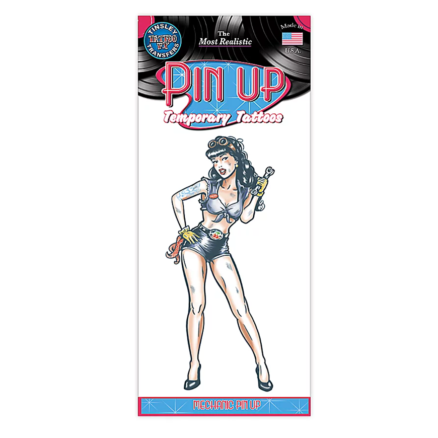 Pin-Up Mechanikerin Tattoo | Klebetattoos Tinsley Transfers bei Deinparadies.ch