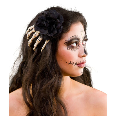 Skeletthand und Rose Haardekoration-Wicked-Deinparadies.ch