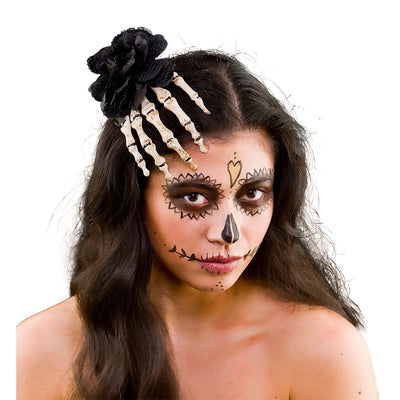 Skeletthand und Rose Haardekoration-Wicked-Deinparadies.ch