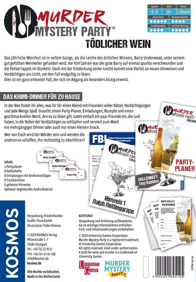 Murder Mystery Party - Tödlicher Wein Kosmos bei Deinparadies.ch