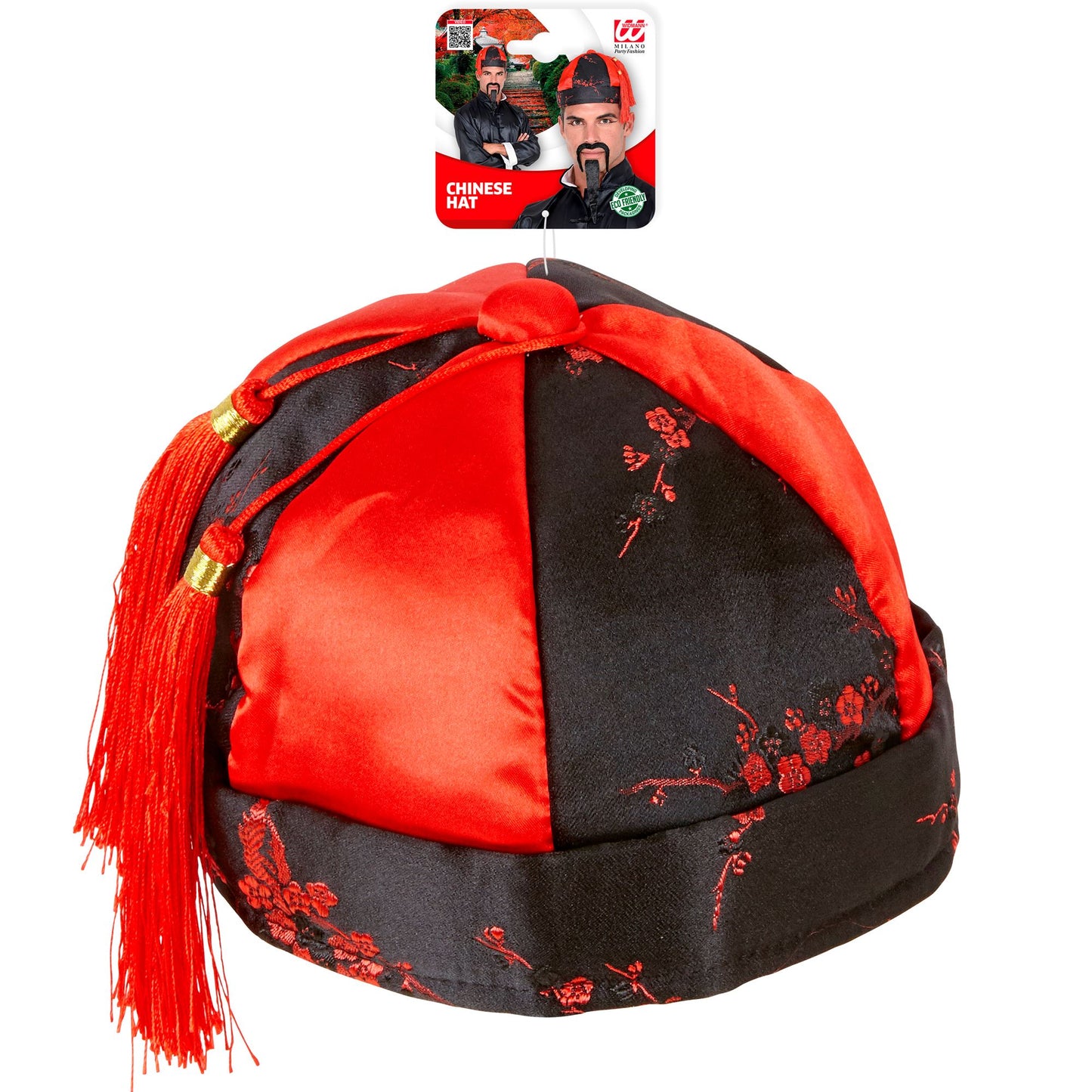 Chinesenhut | rot/schwarz