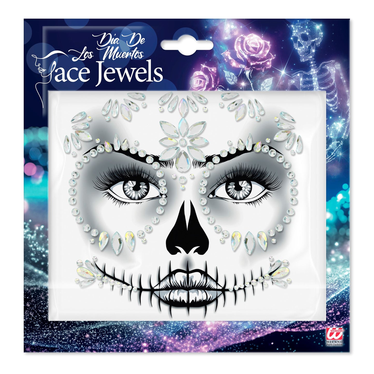 Glitzersteine fürs Gesicht |  Totenkopf Silber