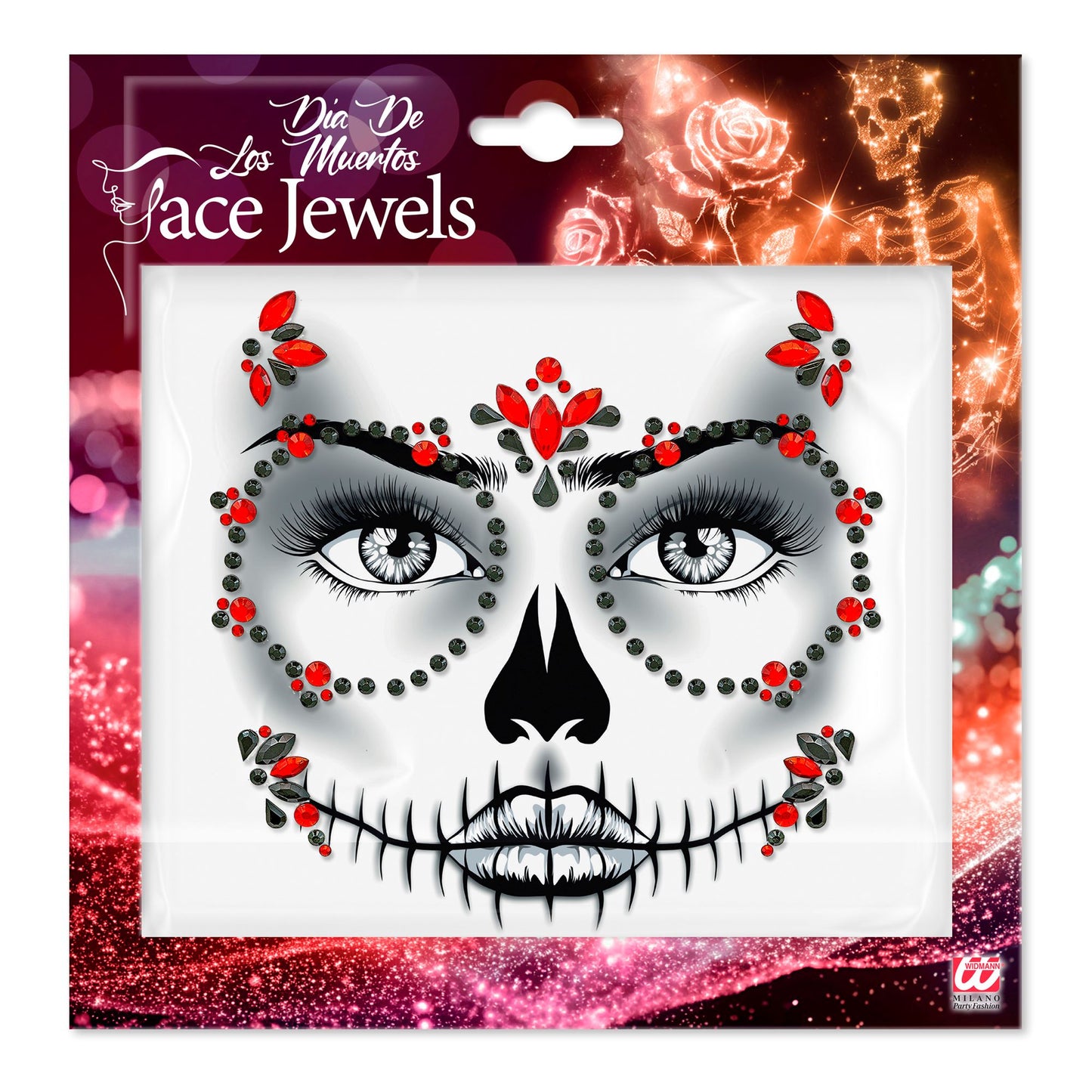 Glitzersteine fürs Gesicht |  Totenkopf Rot