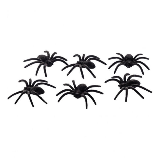 6 beflockte schwarze Spinnen 7cm-Carnival Toys-Deinparadies.ch
