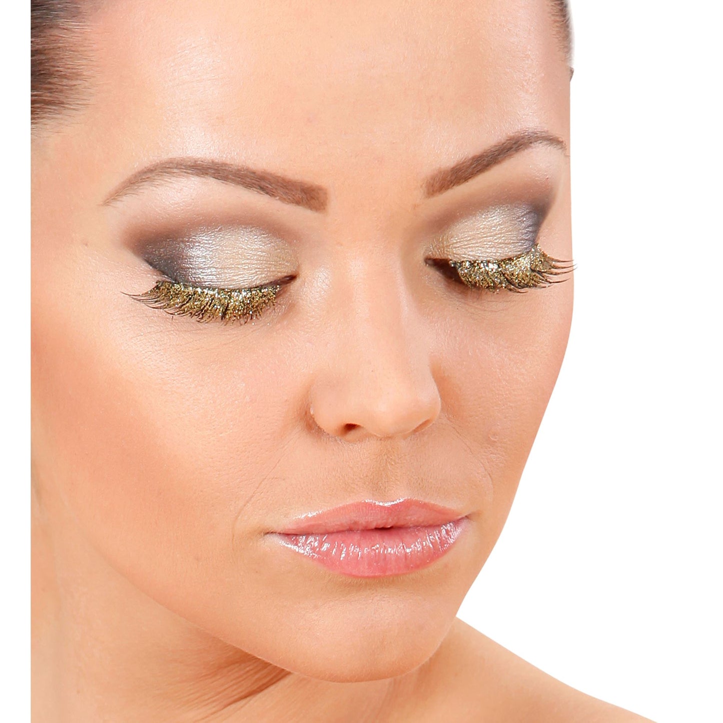 Glänzende Wimpern mit Kleber | gold