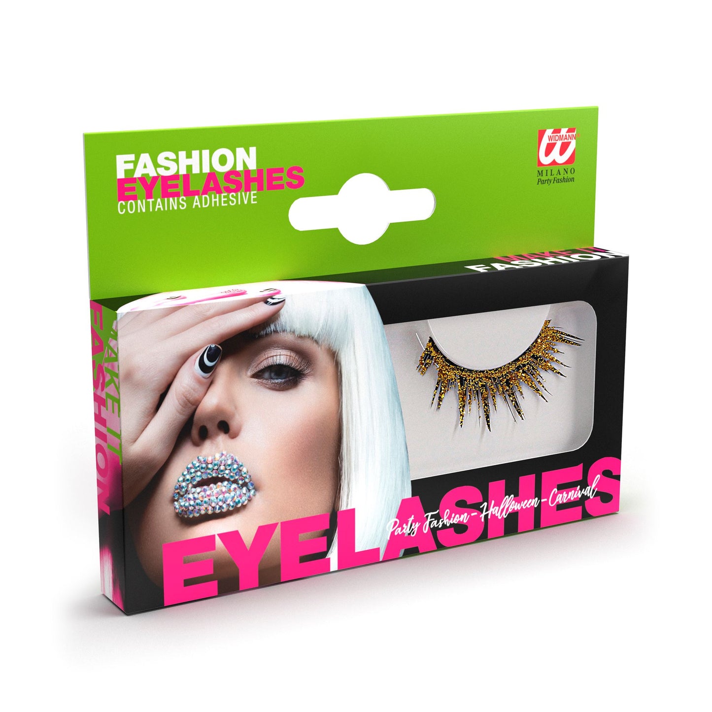 Glänzende Wimpern mit Kleber | gold
