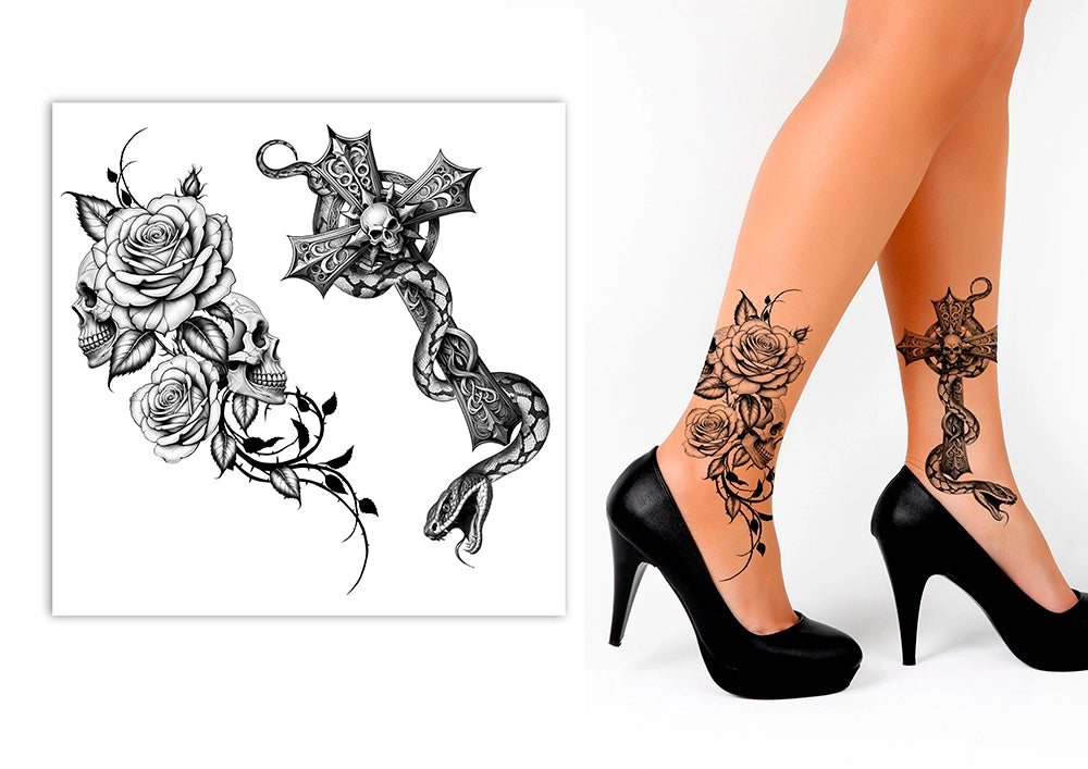 Beinklebetattoo Kreuz und Rose-Guirca-Deinparadies.ch
