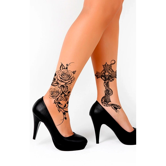 Beinklebetattoo Kreuz und Rose-Guirca-Deinparadies.ch