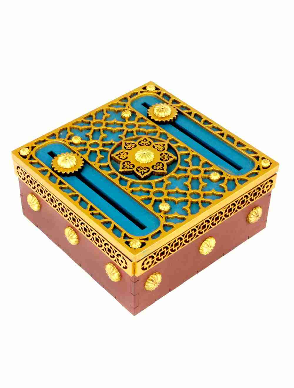 Puzzle in legno con scatola dei trucchi del drago blu