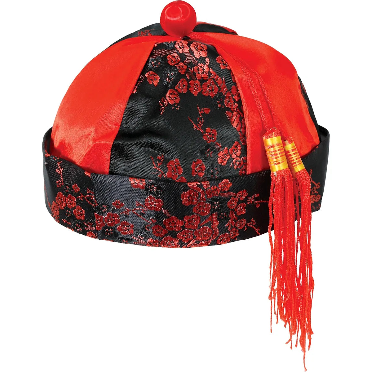 Chinesen Hut Mandarin mit Zottel | rot/schwarz-Guirca-Deinparadies.ch