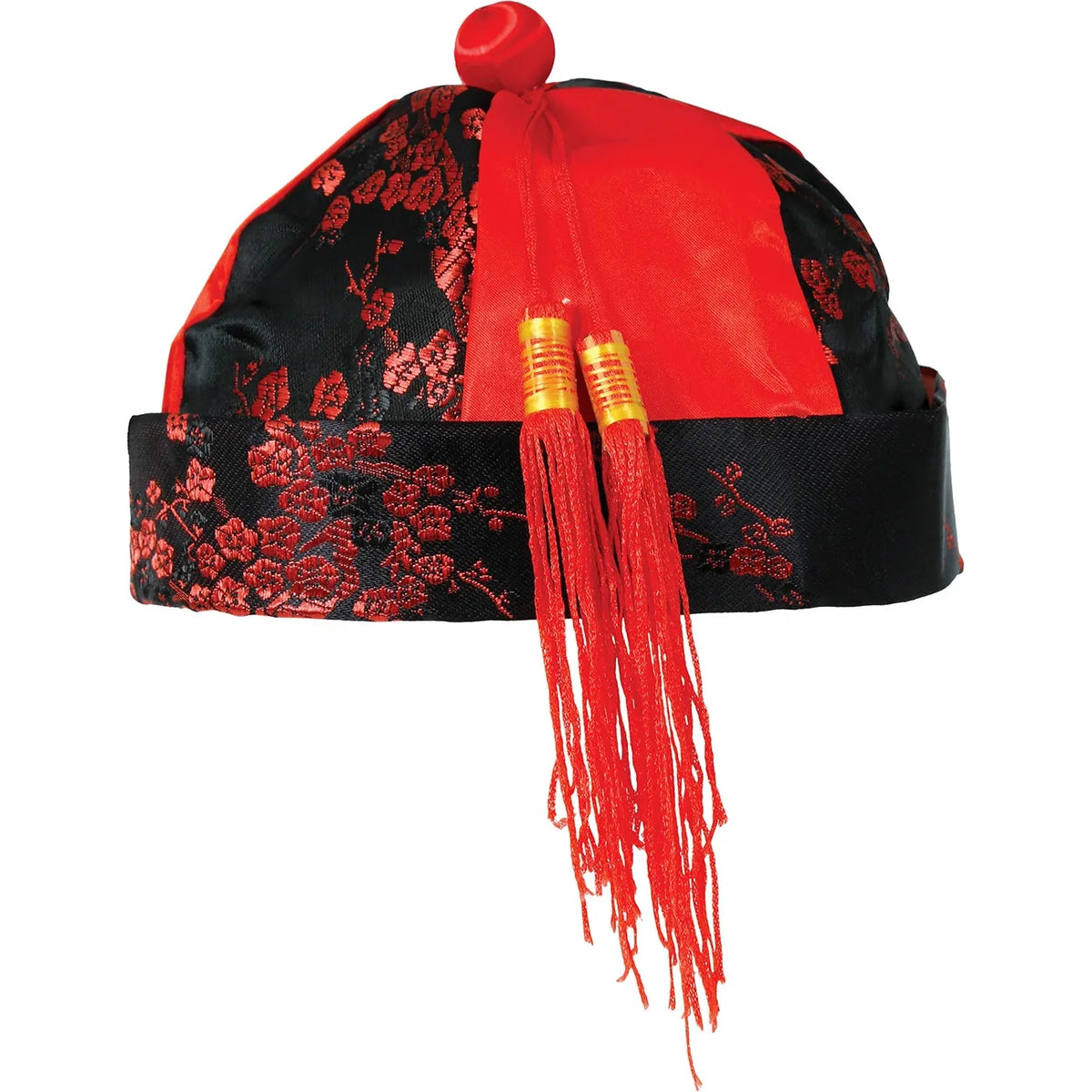 Chinesen Hut Mandarin mit Zottel | rot/schwarz-Guirca-Deinparadies.ch