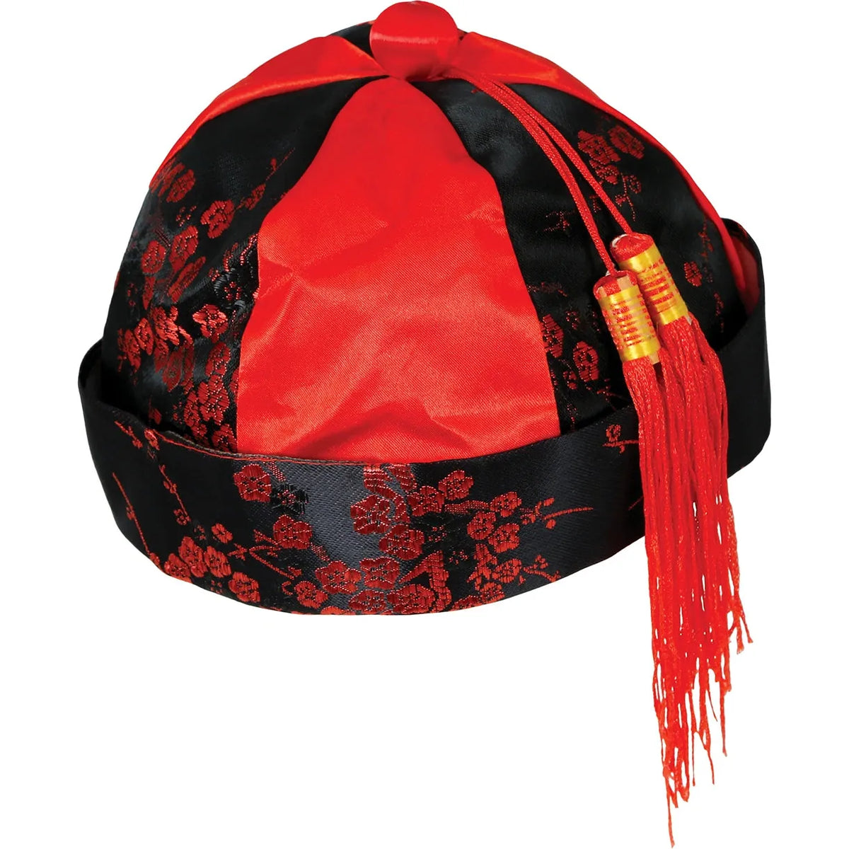 Chinesen Hut Mandarin mit Zottel | rot/schwarz-Guirca-Deinparadies.ch