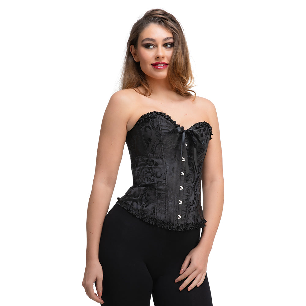 Deluxe Satin/Spitzen Damenkorsett | schwarz-Wicked-Deinparadies.ch