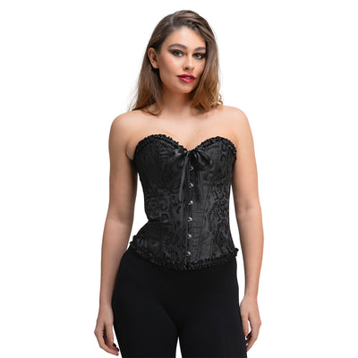 Deluxe Satin/Spitzen Damenkorsett | schwarz-Wicked-Deinparadies.ch