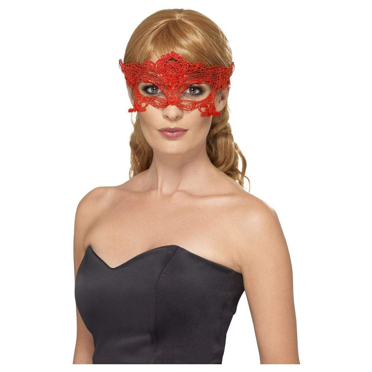 Embroidered half mask red Smiffys Deinparadies.ch