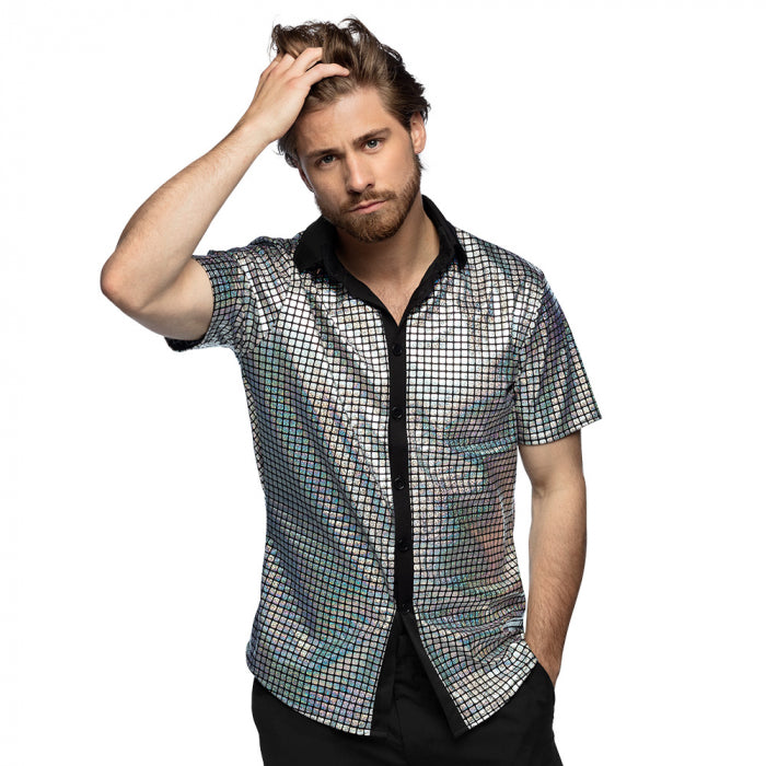 Glitter shirt | Shirt for men | Disco party - silver / medium - Boland