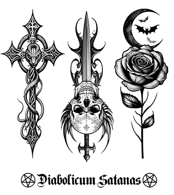 Gotisches Kreuz & Totenkopf Klebetattoos-Guirca-Deinparadies.ch