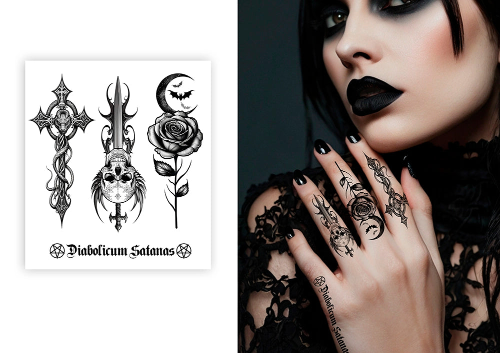 Gotisches Kreuz & Totenkopf Klebetattoos-Guirca-Deinparadies.ch