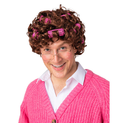 Granny wig with curlers | brown