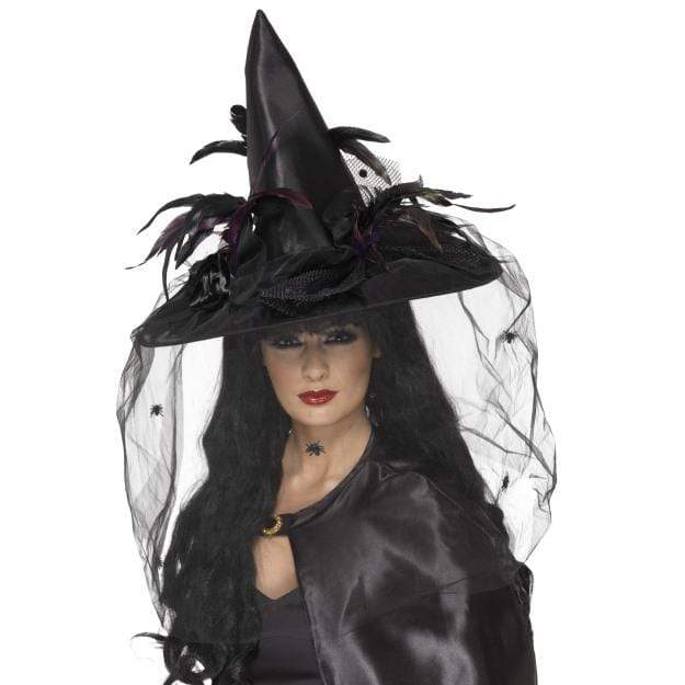 Witch hat with feather net Smiffys at Deinparadies.ch