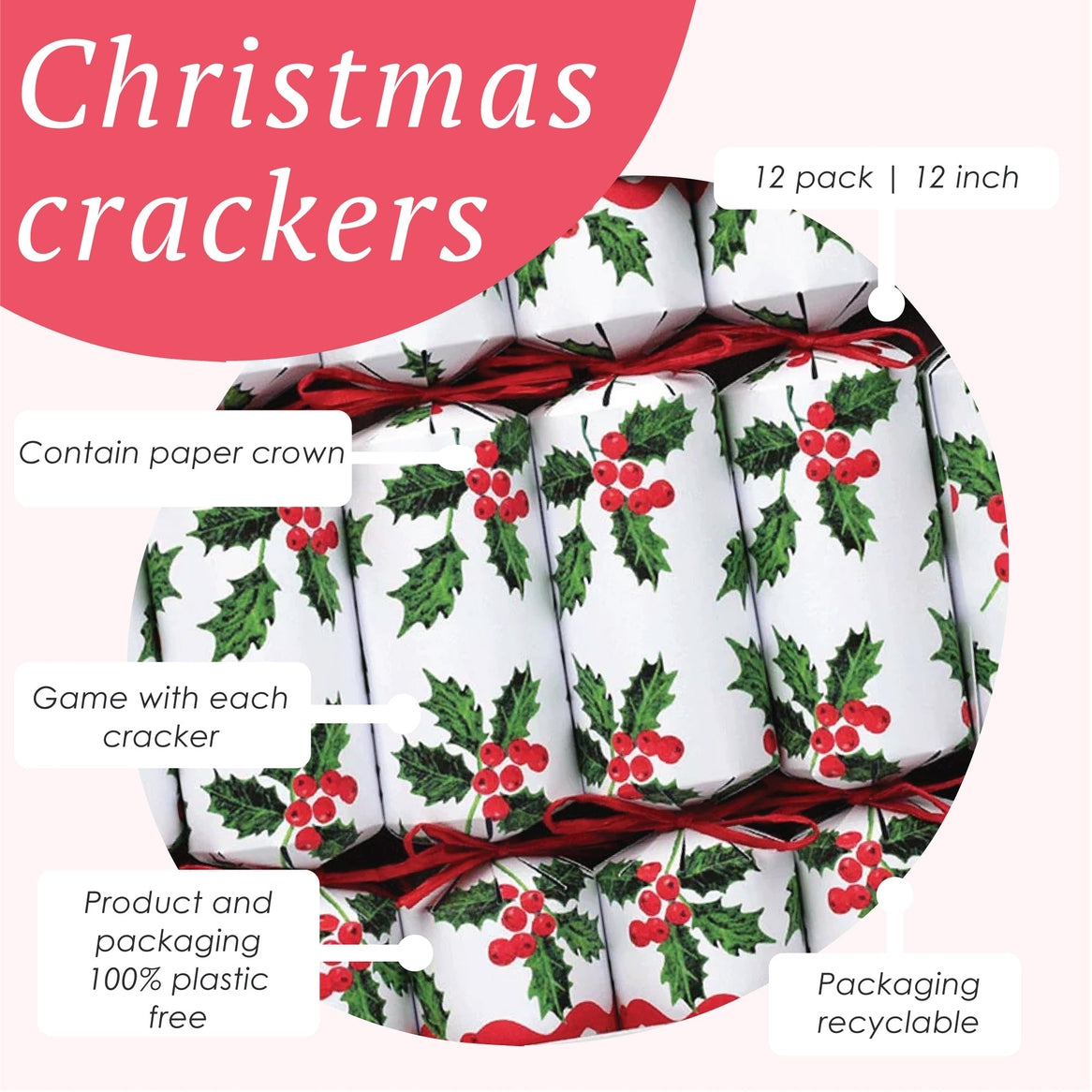 Holly White Christmas Crackers-Talking Tables-Deinparadies.ch