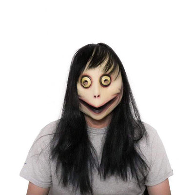 Máscara de terror Momo Challenge con chaks para el cabello Deinparadies.ch