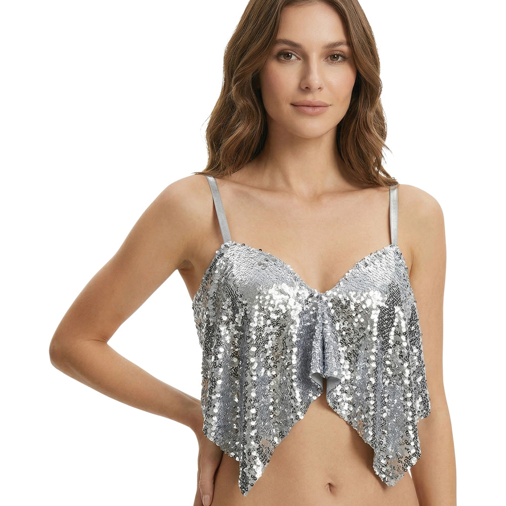 Kurzes Pailettentop für Frauen | Silber-Guirca-Deinparadies.ch