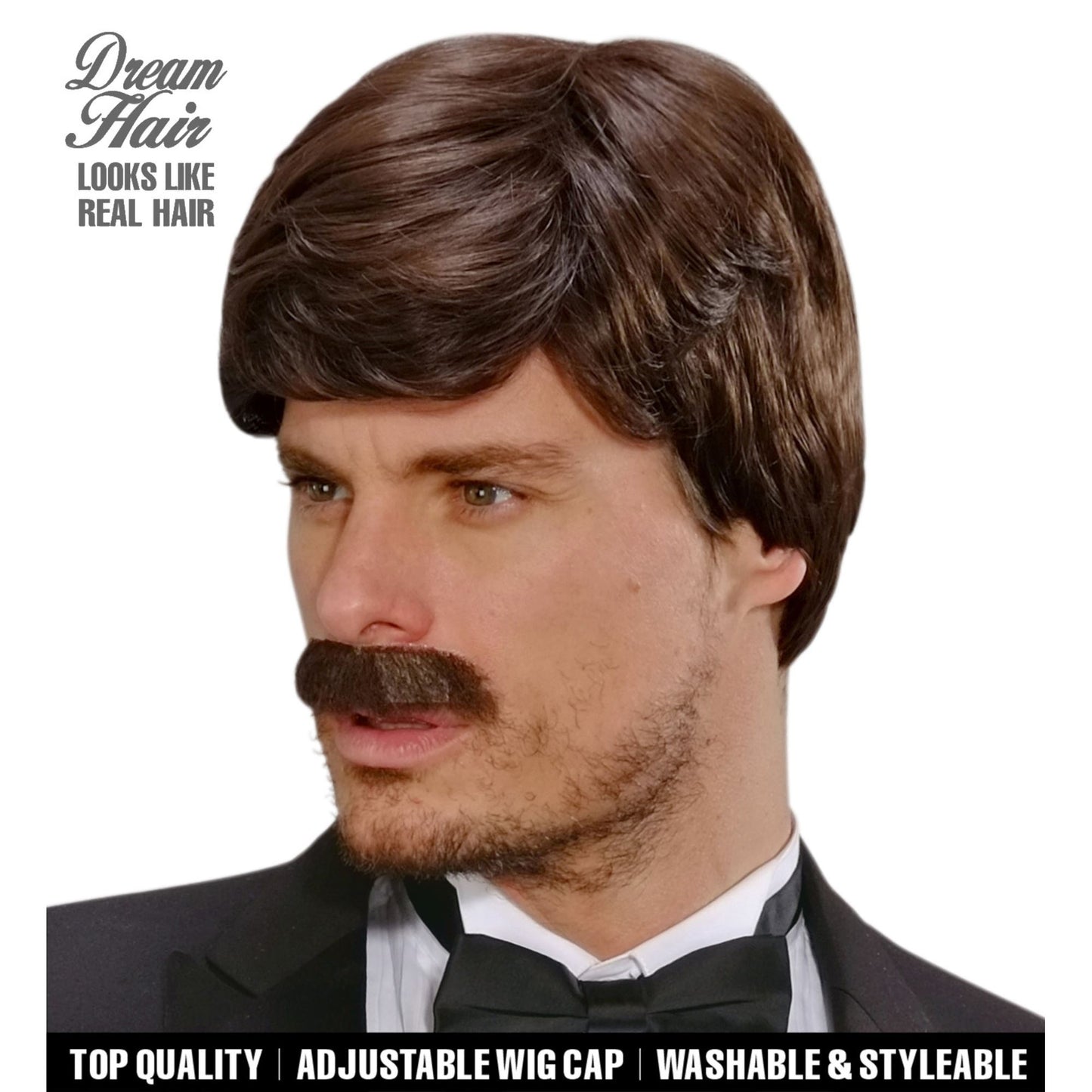 Playboy Dream Hair Perücke mit Schnurrbart | braun