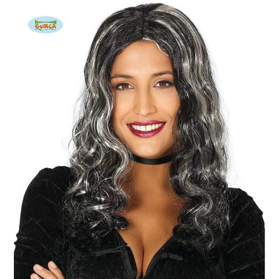Perruque cheveux longs noir avec mèches grises Guirca bei Deinparadies.ch