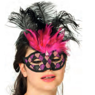Mask Venice Checkered Black & Pink Wilbers Costumes Deinparadies.ch