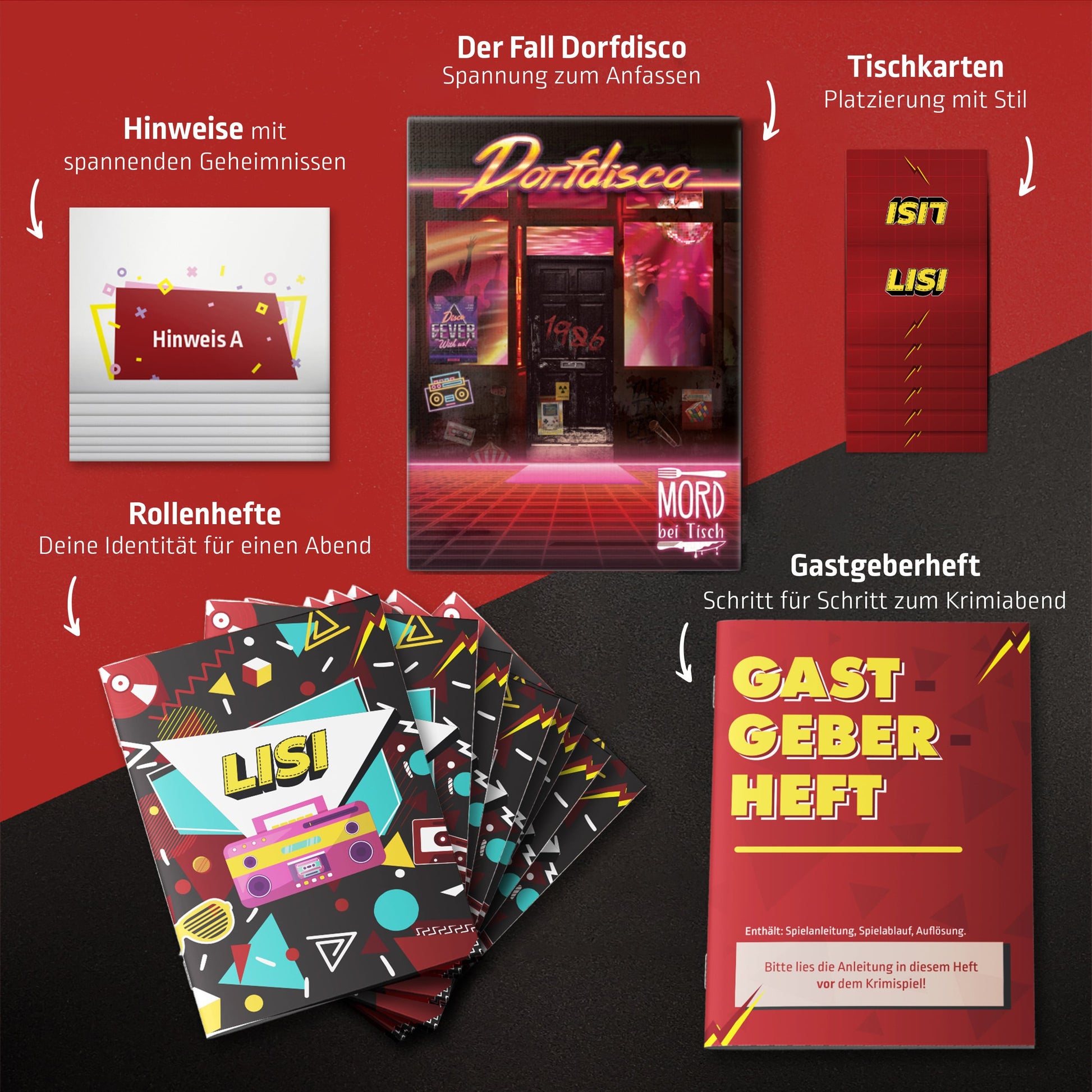 Mord bei Tisch: Krimidinner | Dorfdisco-Mord bei Tisch-Deinparadies.ch