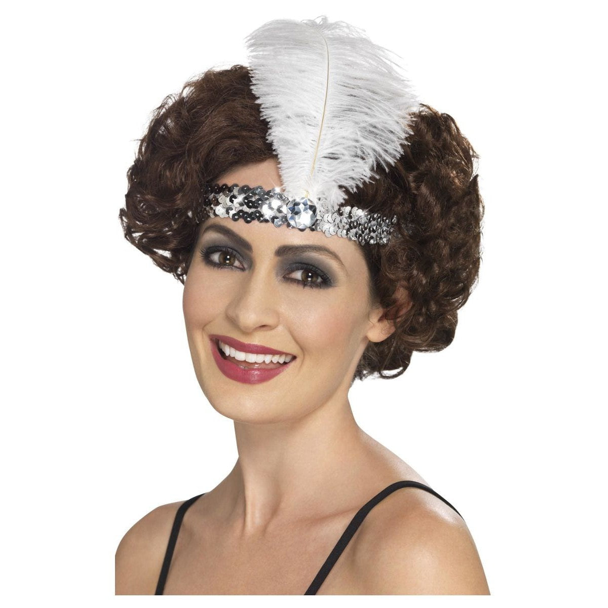 Sequin Headband with Feather Silver Smiffys at Deinparadies.ch