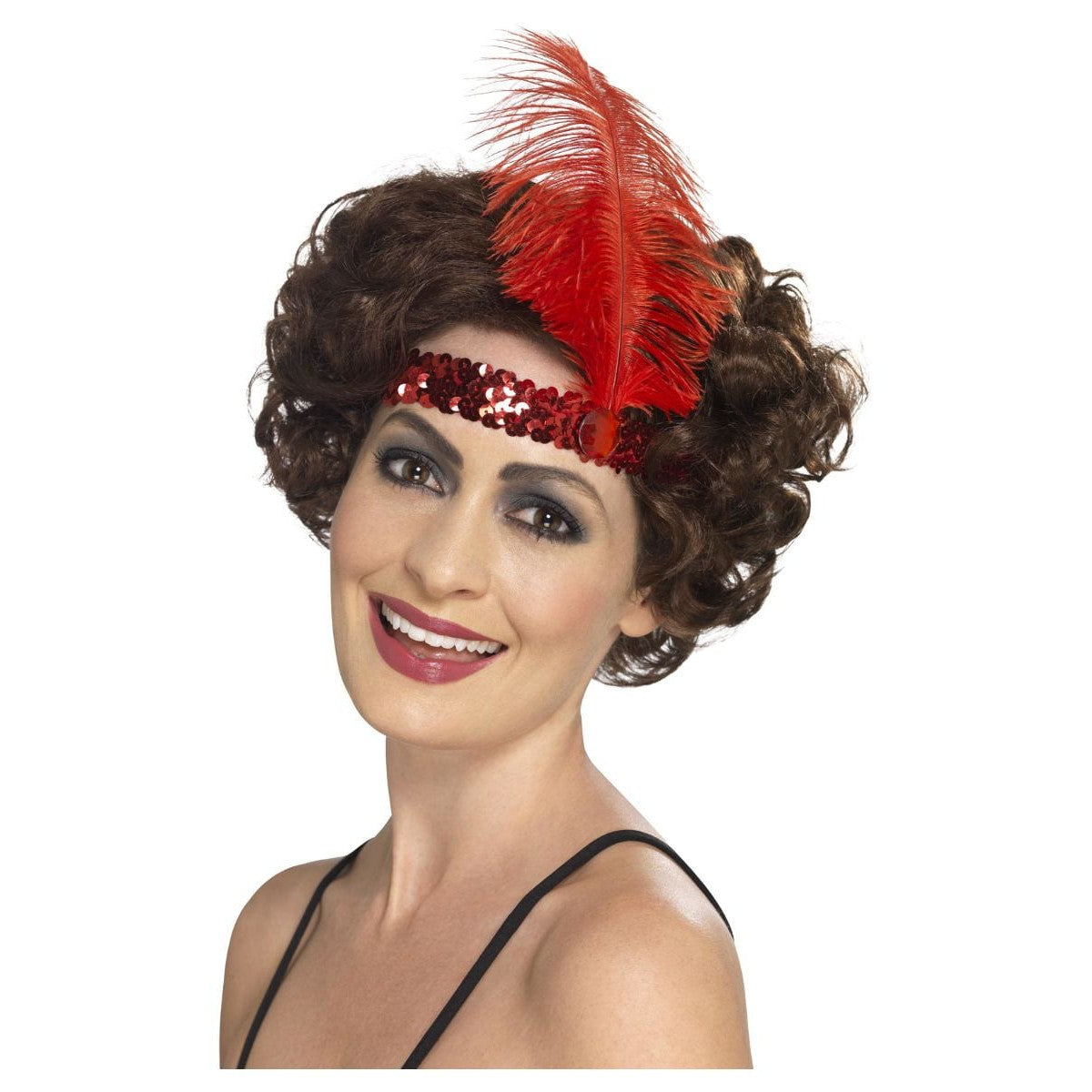 Sequin headband with feather red Smiffys case Deinparadies.ch