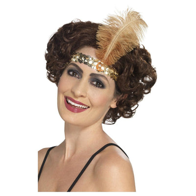 Pailletten Kopfband mit Feder gold-Smiffys-Deinparadies.ch