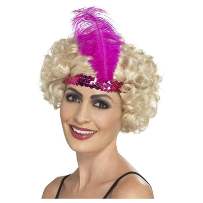 Pailletten Kopfband mit Feder pink-Smiffys-Deinparadies.ch
