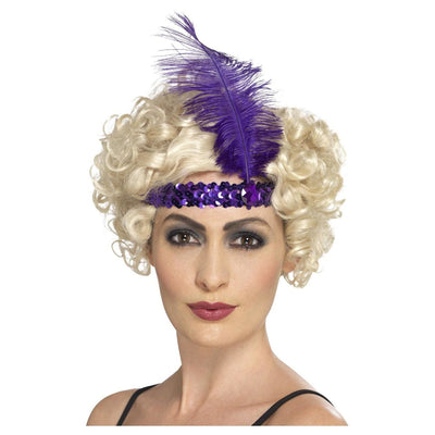 Pailletten Kopfband mit Feder purple-Smiffys-Deinparadies.ch