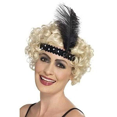 Pailletten Kopfband mit Feder schwarz-Smiffys-Deinparadies.ch