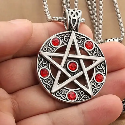 Pentagramma con pietre rosse | Ciondolo con catena Forniture per gufi per feste Deinparadies.ch