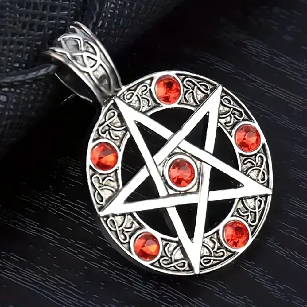 Pentagram with red stones | Pendant with chain Party Owl Supplies Deinparadies.ch