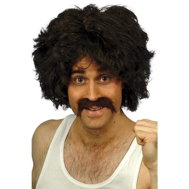 Strubel retro wig with mustache, brown Smiffys at Deinparadies.ch