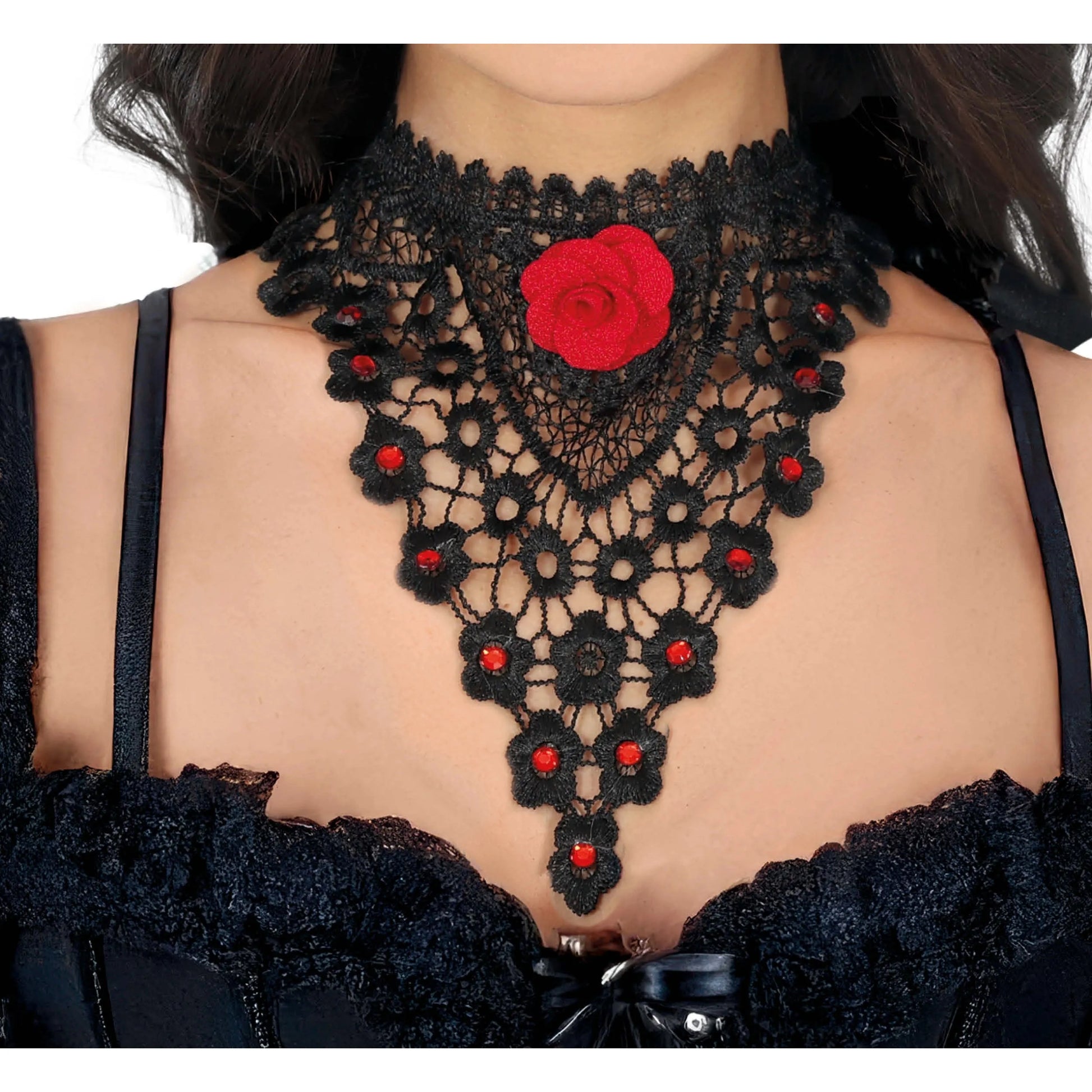 Schwarzer bestickter Halsschmuck mit Rose-Guirca-Deinparadies.ch