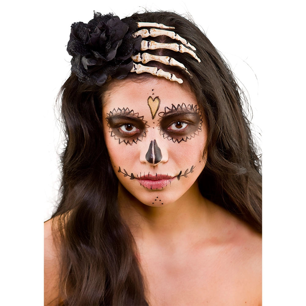 Skeletthand und Rose Haardekoration-Wicked-Deinparadies.ch