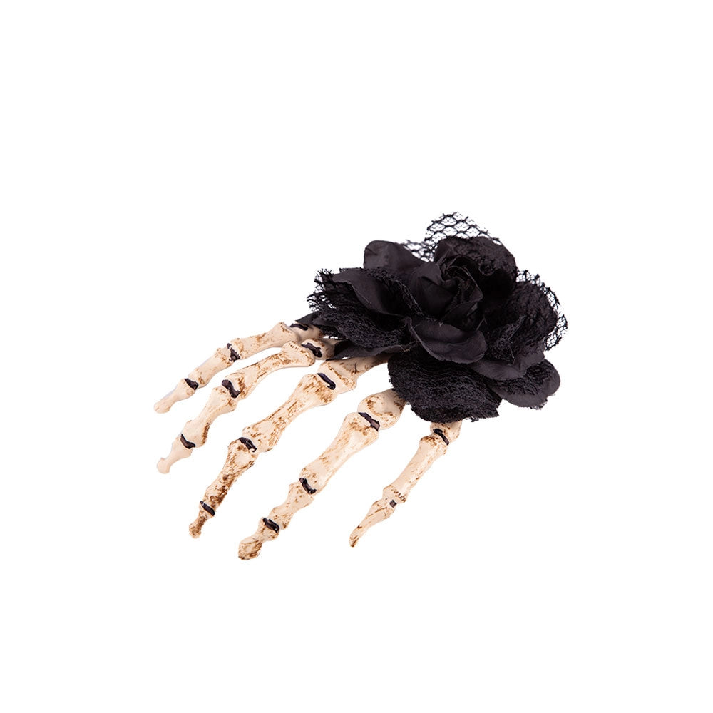 Skeletthand und Rose Haardekoration-Wicked-Deinparadies.ch