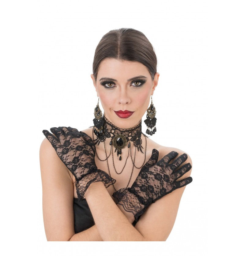 Spitzenhalsband mit Ohrringen, Handschuhen-Chaks-Deinparadies.ch